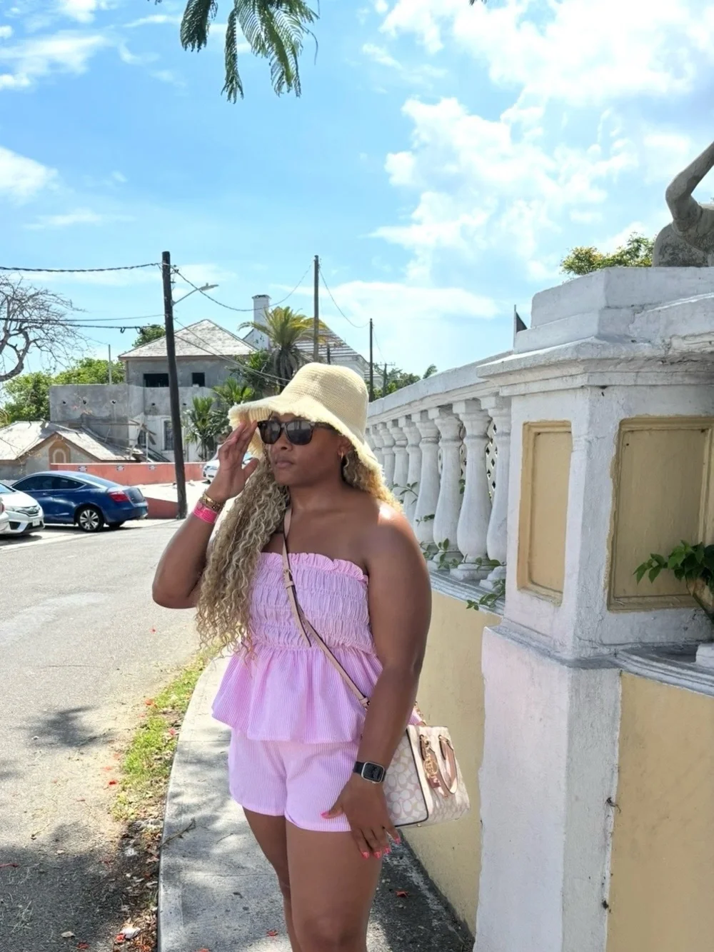 Women’s Pink Strapless Smocked Top & Shorts Set